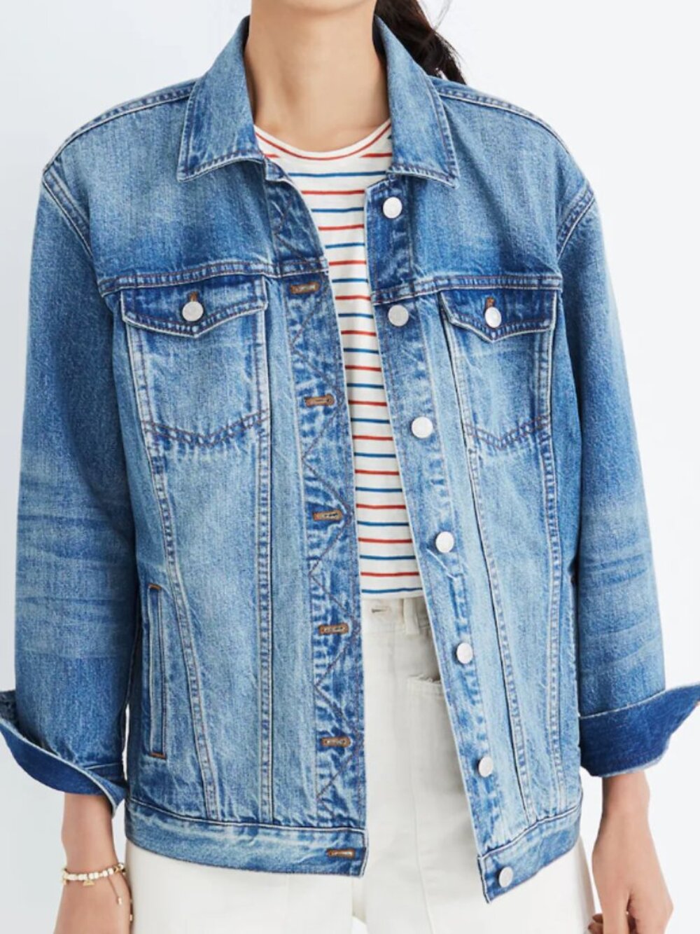 Madewell The Oversized Jean Jacket, Capstone Wash, Trucker Jacket - Women Medium